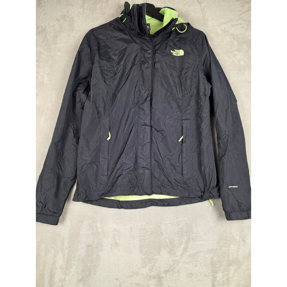 The North Face DryVent Jacket Womens Medium Black Green Hooded Windbreaker *rEAD
